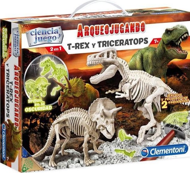 Arqueojugando T-Rex y Triceratops fluorescente