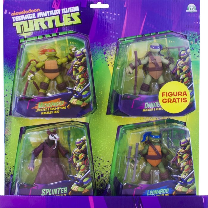 Pack de tortugas Ninja:  Leonardo, Donatello, Michelangelo y Splinter