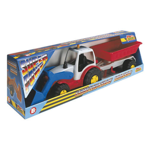 Tractor con pala y remolque volquete en caja