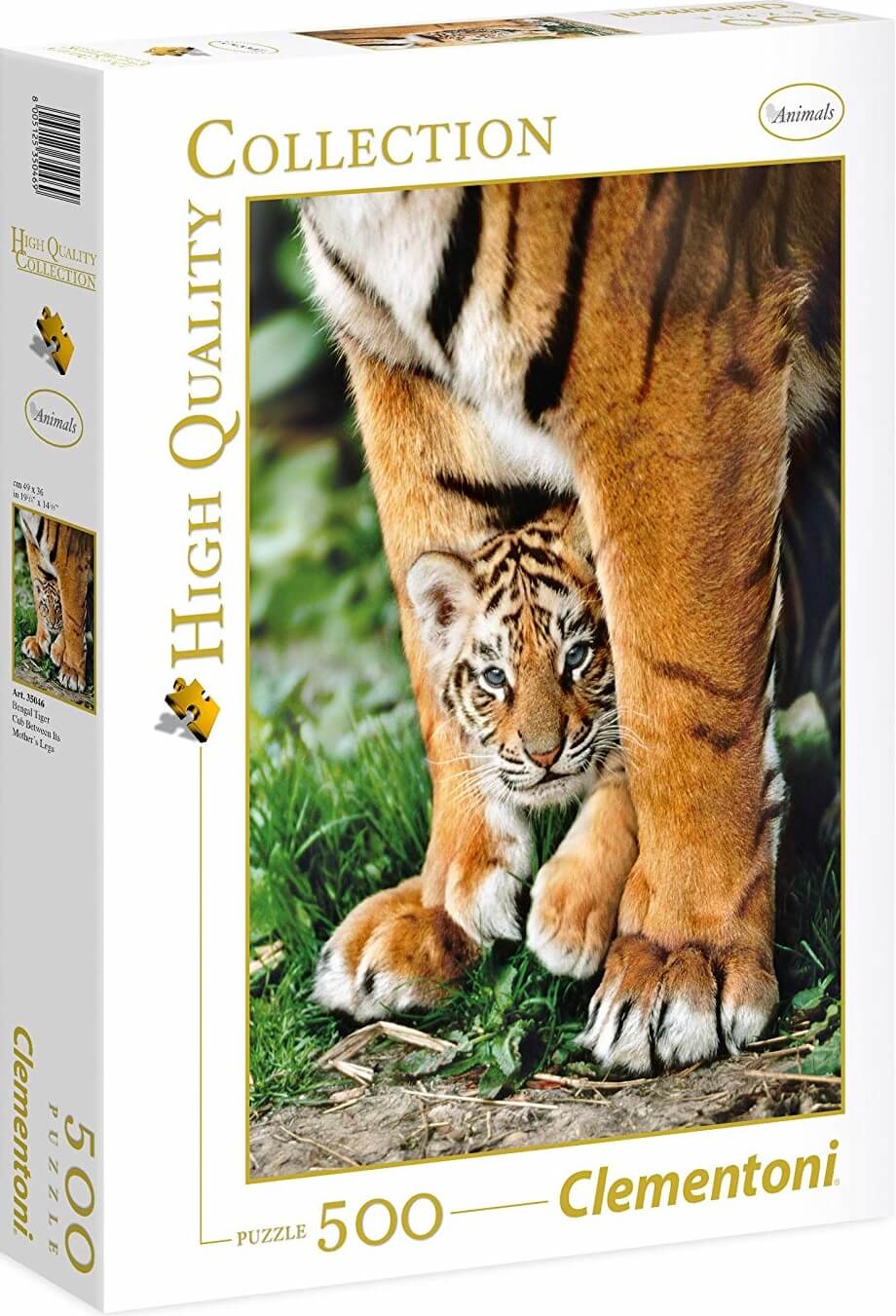 500 Cachorro de tigre de Bengala entre las patas de su madre
