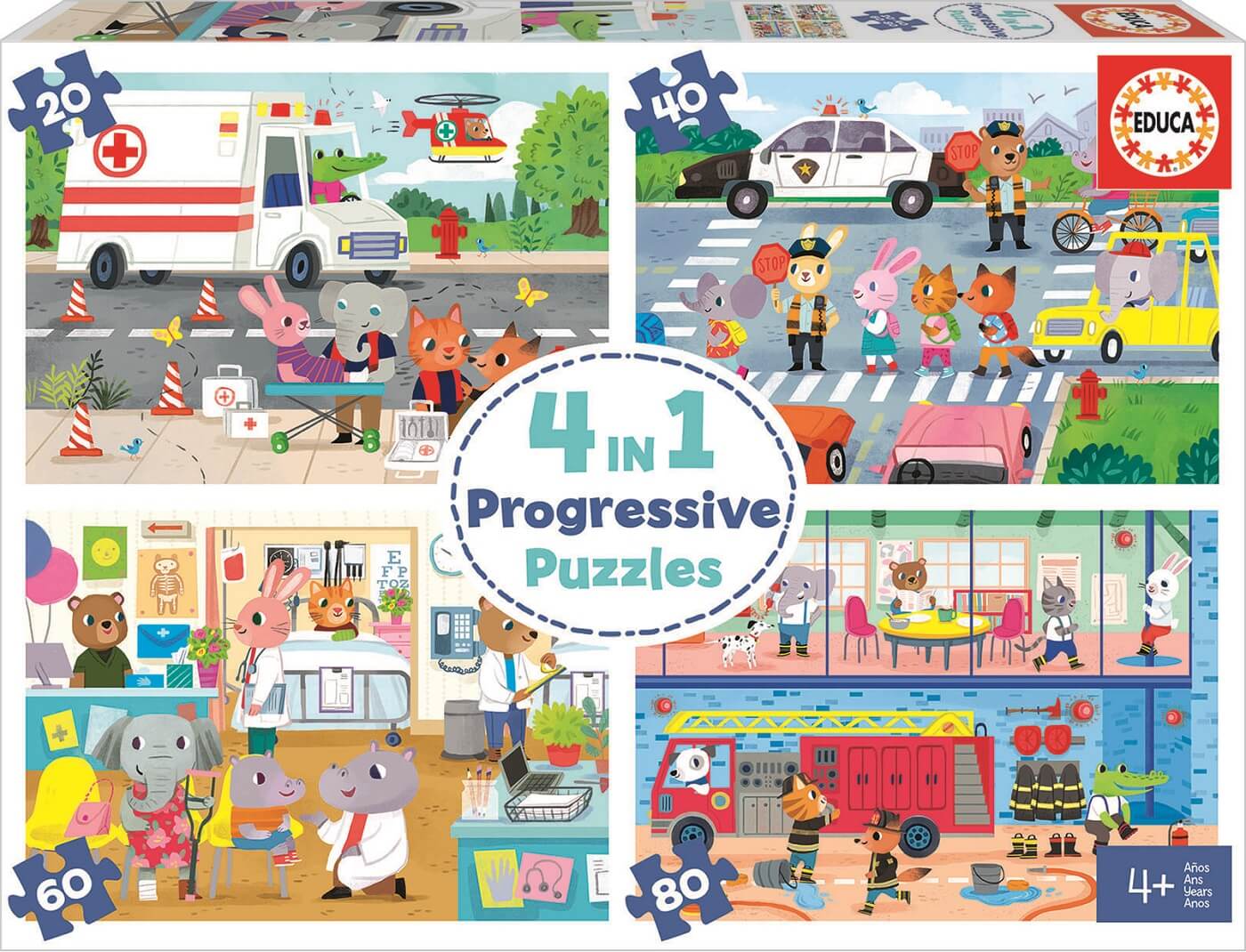 4 in 1 Progressive Puzzle 20-40-60-80 Heoes en Accion ( Educa 18903 ) imagen b