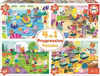 4 in 1 Progressive Puzzles 20-40-60-80  Un dia en la Escuela