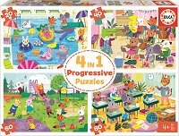 4 in 1 Progressive Puzzles 20-40-60-80  Un dia en la Escuela