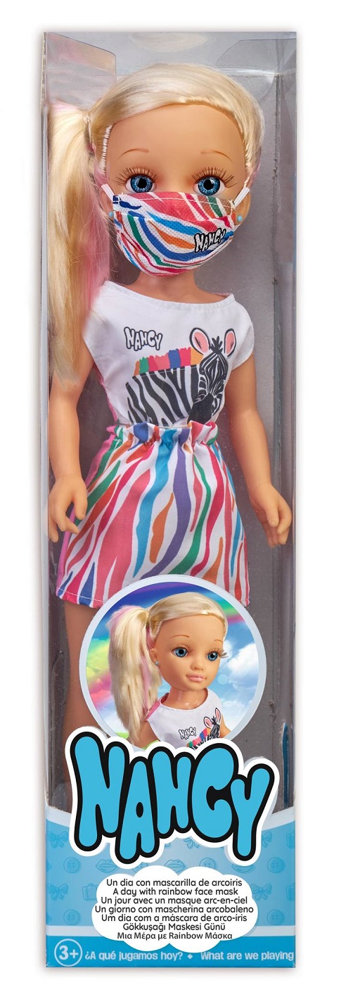 Nancy - Un Dia con mascarilla de Arcoiris, muñeca para niñas a Partir de 3  años con Ropa y complementos a la Moda y mascarilla de Colores Estampado de  Zebra, muñeca Fashion