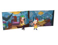 Set de 2 personajes con escenario Phineas con guitarra y  Ferb
