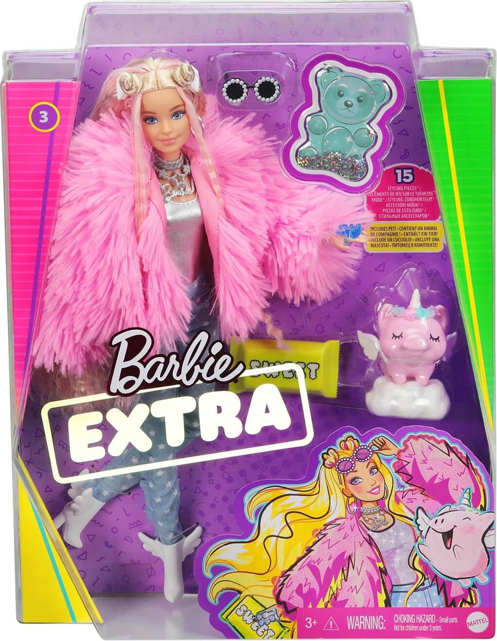Barbie Extra 3 Abrigo Rosa con Cerdo-Unicornio ( Mattel GRN28 ) imagen f