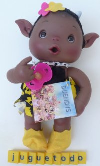 Duendy Gofry niña negrita vestido negro y amarillo