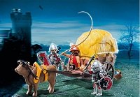 Caballeros, halcón y carruaje